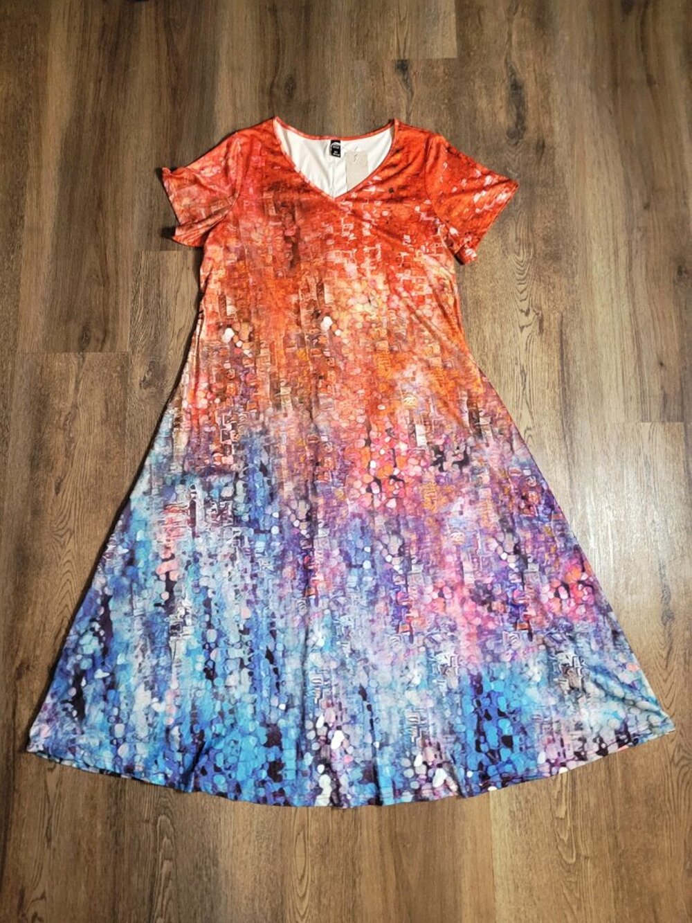 Emery Rose Maxi Dress Womens 2XL Ombre Abstract Red Blue Purple Orange Festival